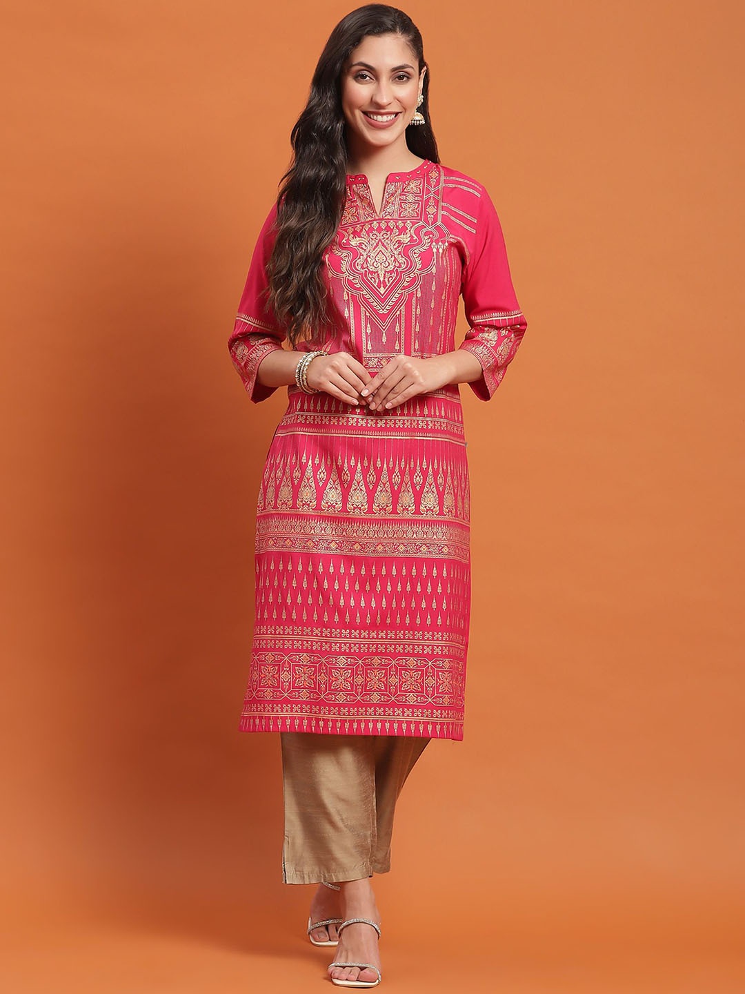 

Shree Ethnic Motifs Printed Liva Straight Kurta, Fuchsia
