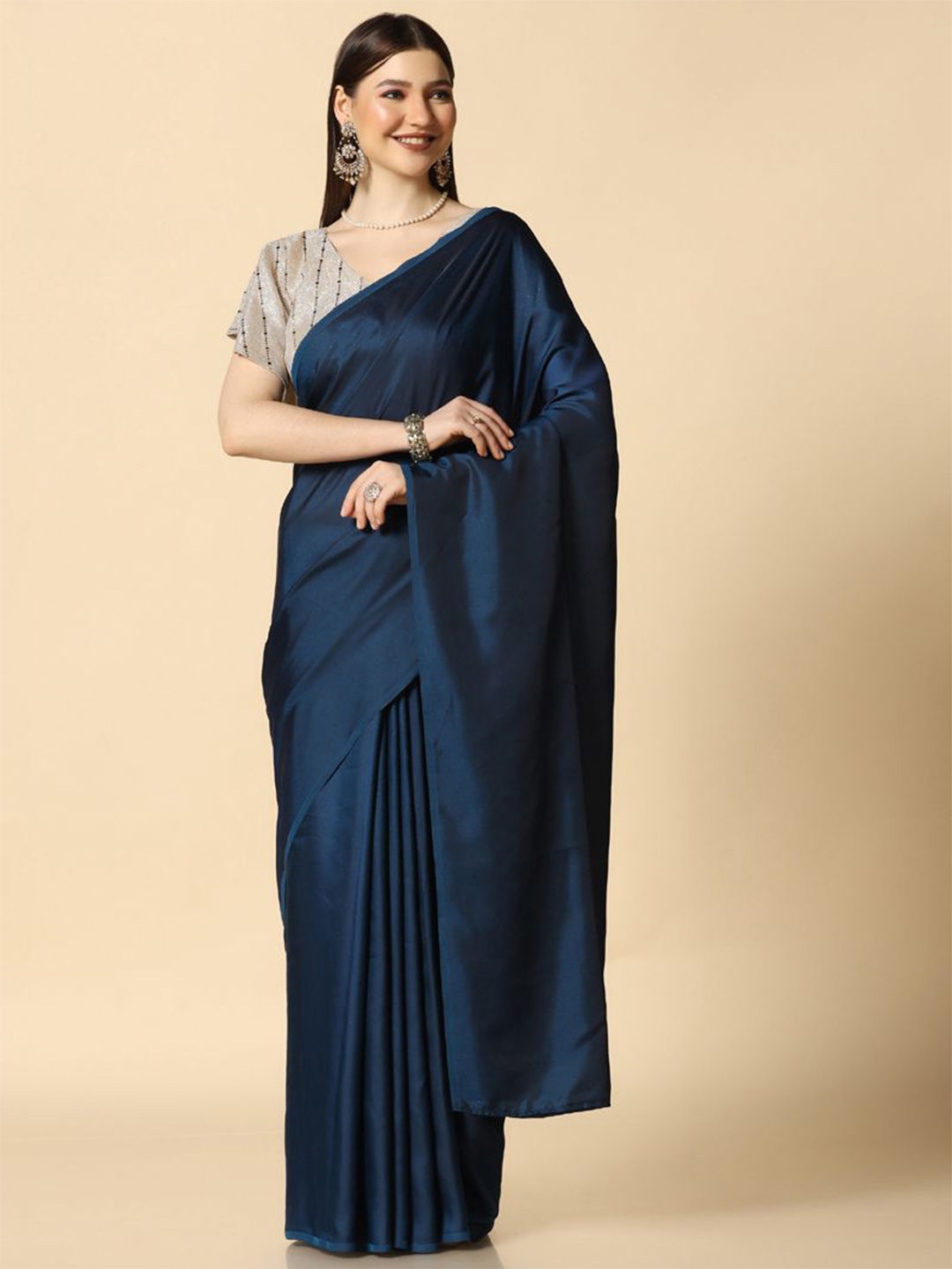 

ASISA Satin Saree, Navy blue