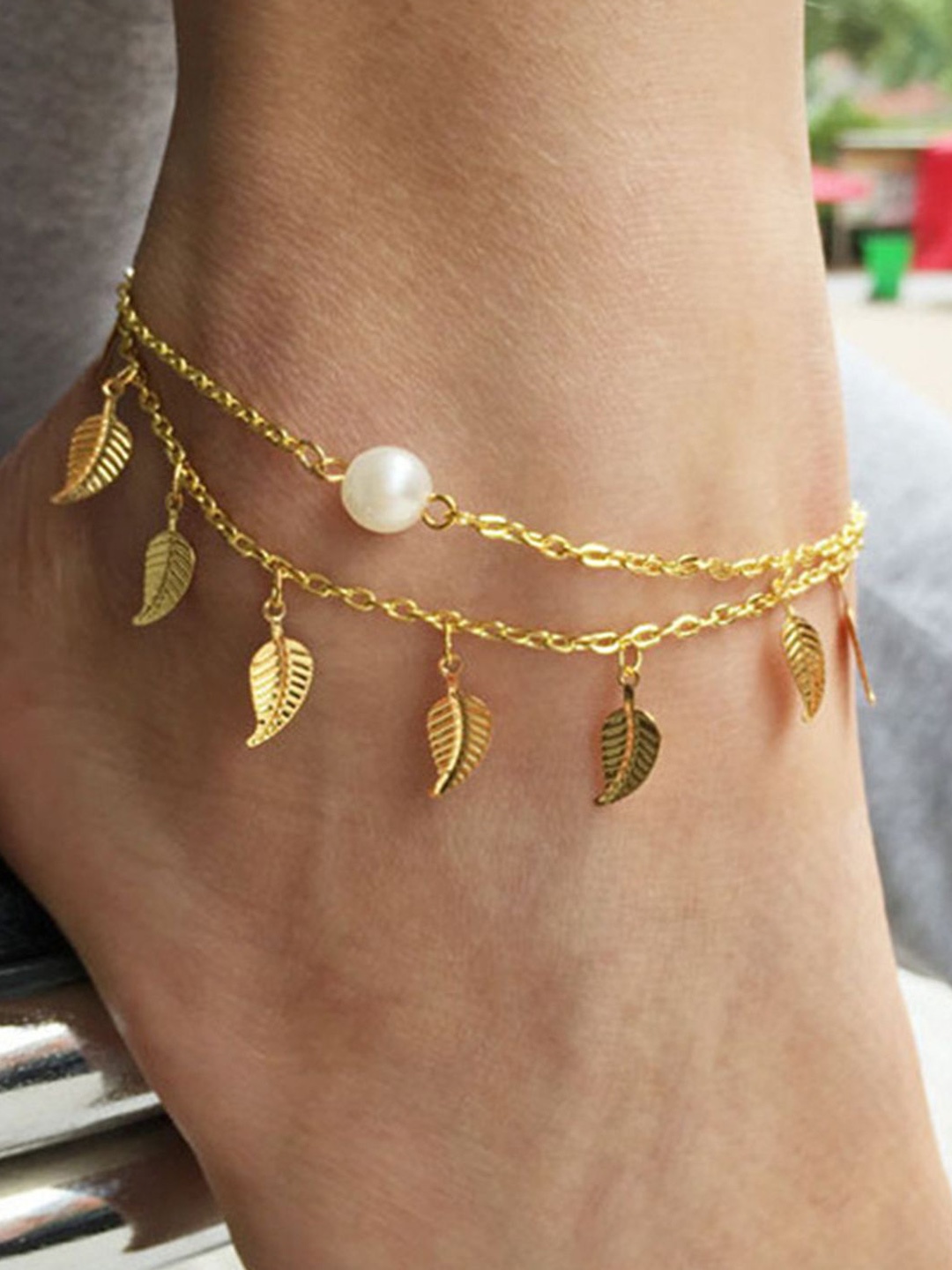 

VAGHBHATT Gold-Plated Pearls Single Anklet