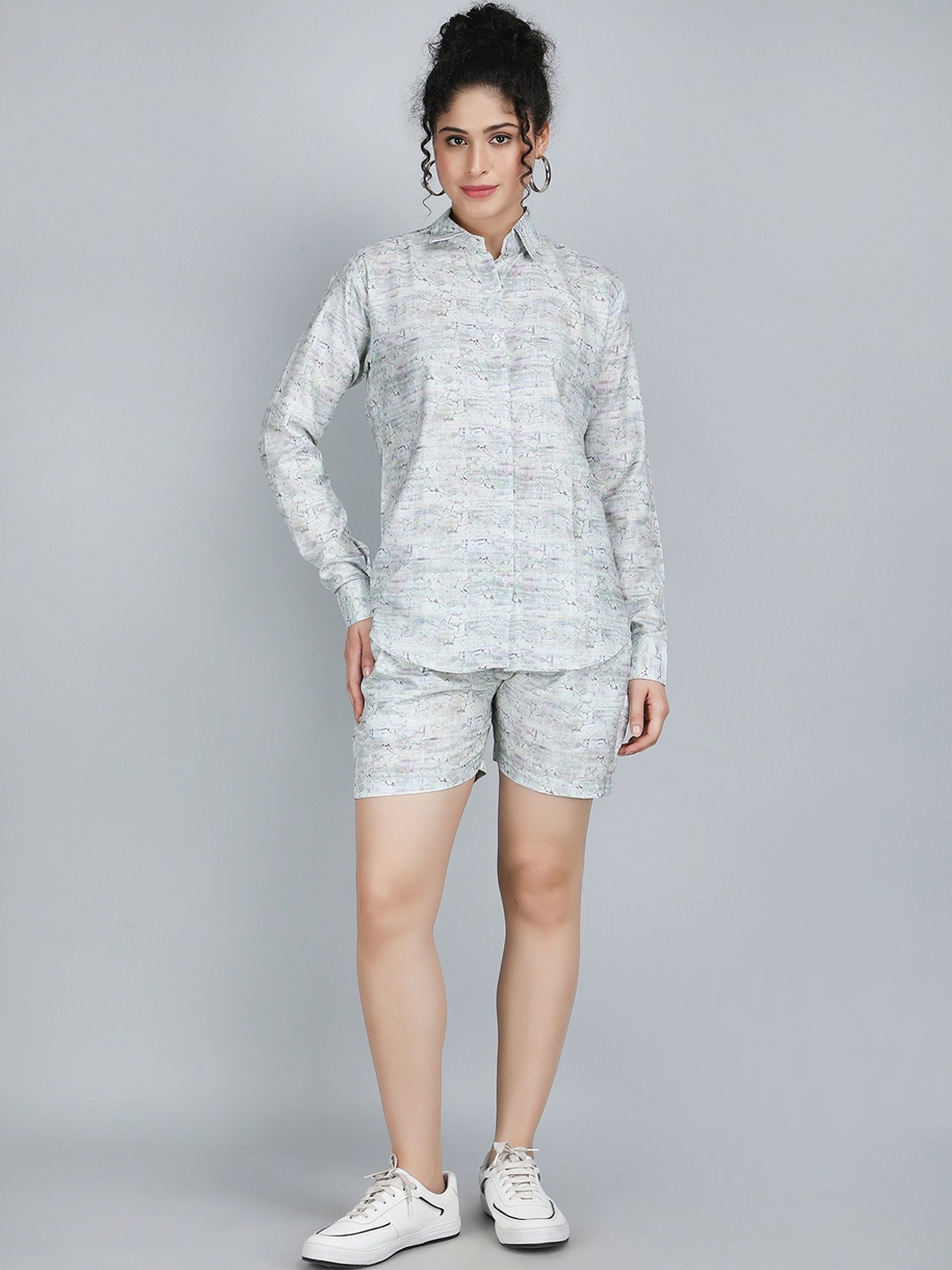

VOGUE LIBERTY Printed Linen Shirt With Shorts Co-Ords, Grey