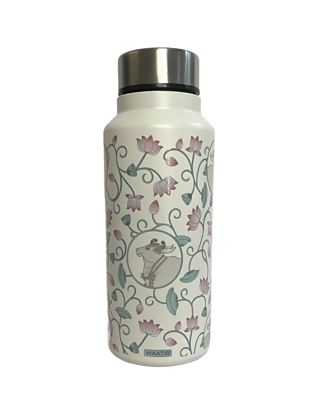 

MAATIR DESIGNS White & Green Single Stainless Steel Printed Single Wall Vacuum Water Bottle