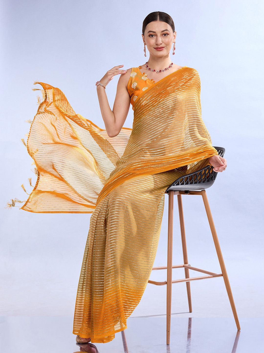 

Ishin Striped Saree, Yellow
