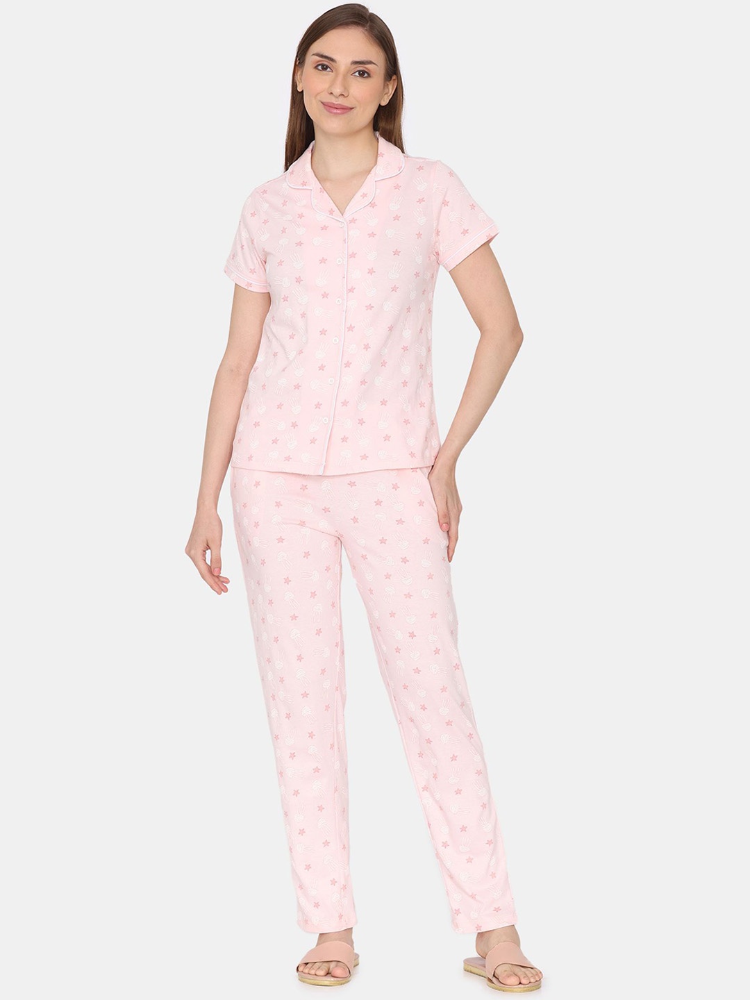 

Zivame Women Conversational Printed Night suit, Pink