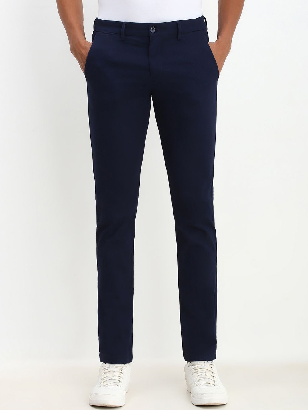 

Allen Solly Men Solid Ultra Slim Fit Trousers, Navy blue