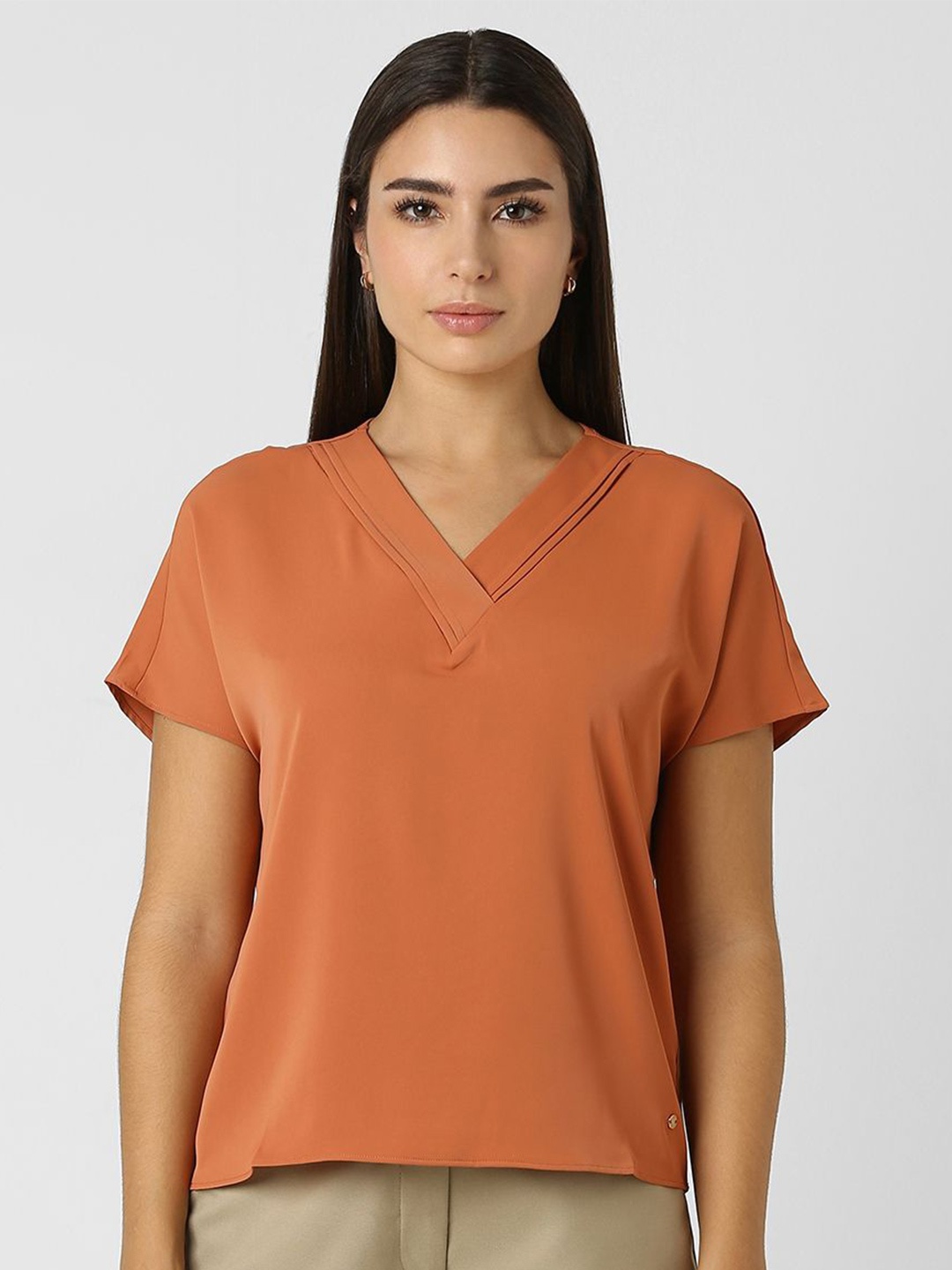 

Van Heusen Women Solid V-Neck Top, Orange