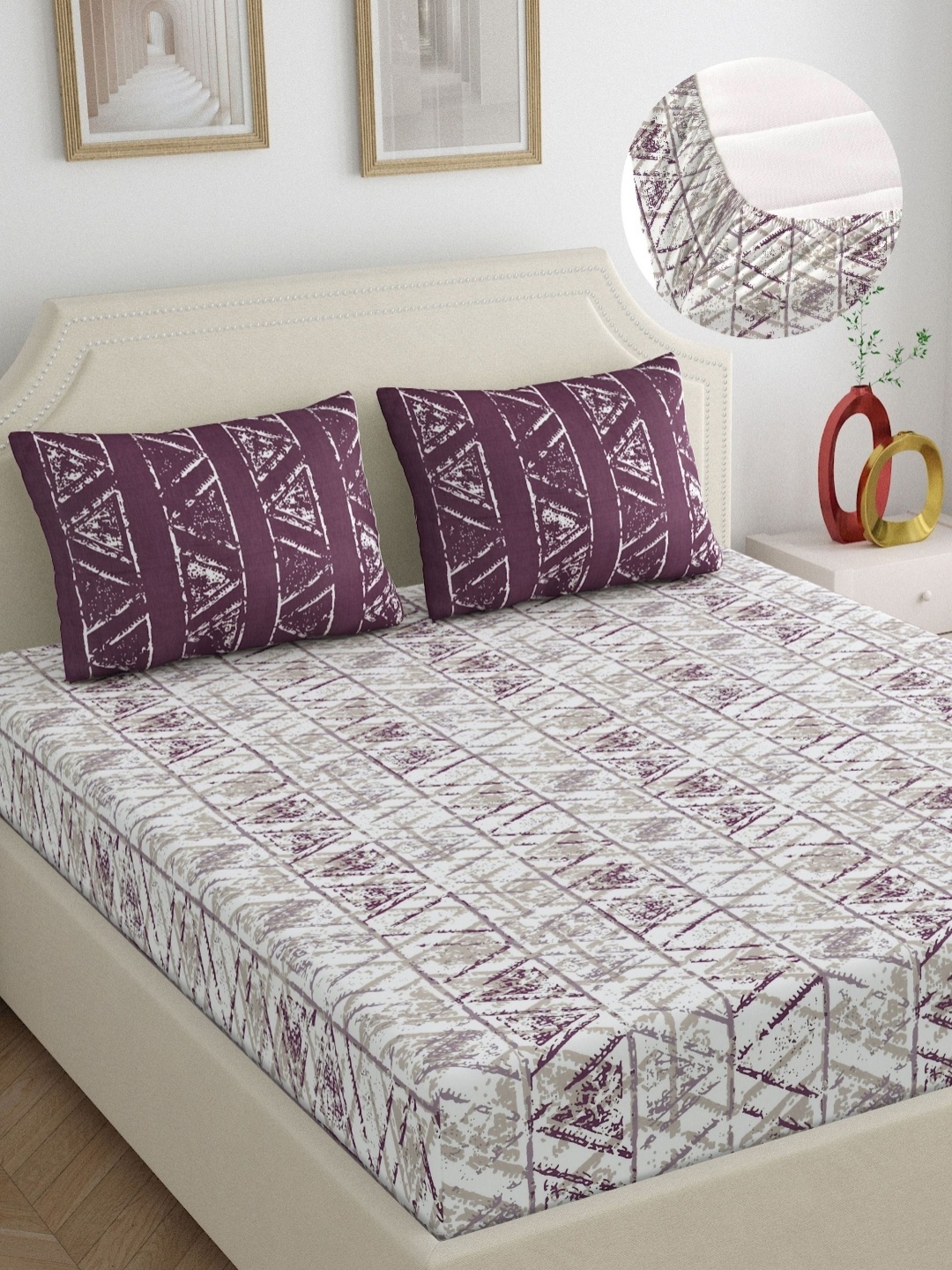 

Dreamscape White & Purple 180 TC King Bedsheet with 2 Pillow Covers