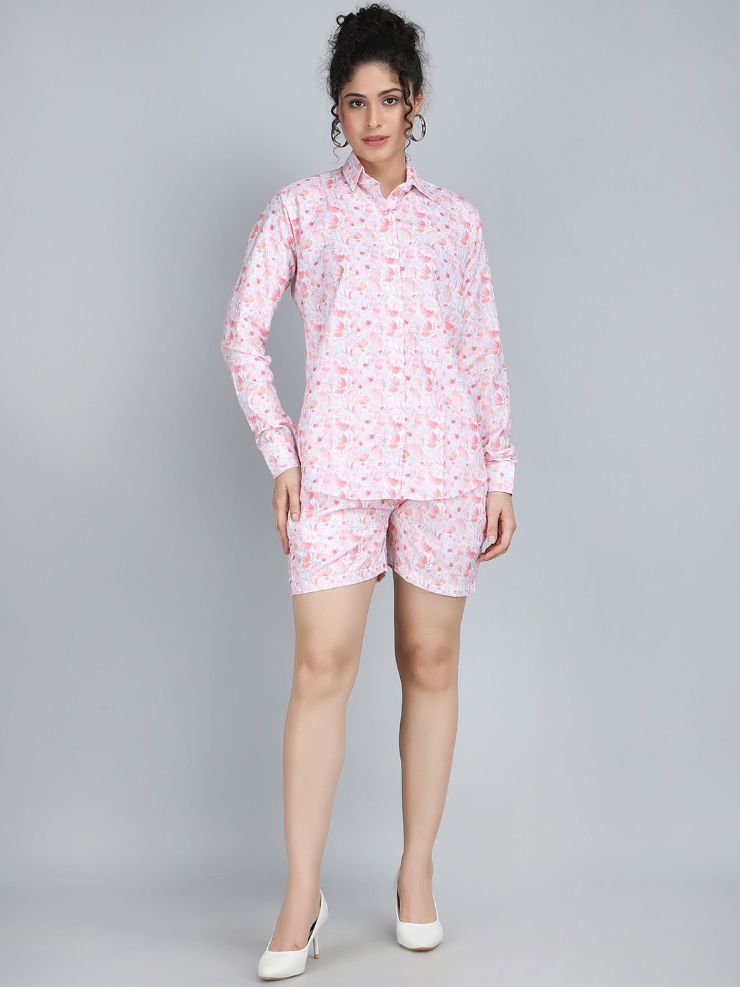 

VOGUE LIBERTY Printed Slim Fit Shirt With Shorts Co-Ords, Pink