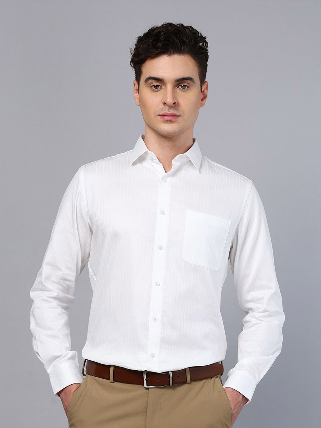 

DON VINO Men Spread Collar Solid Cotton Slim Fit Formal Shirt, White