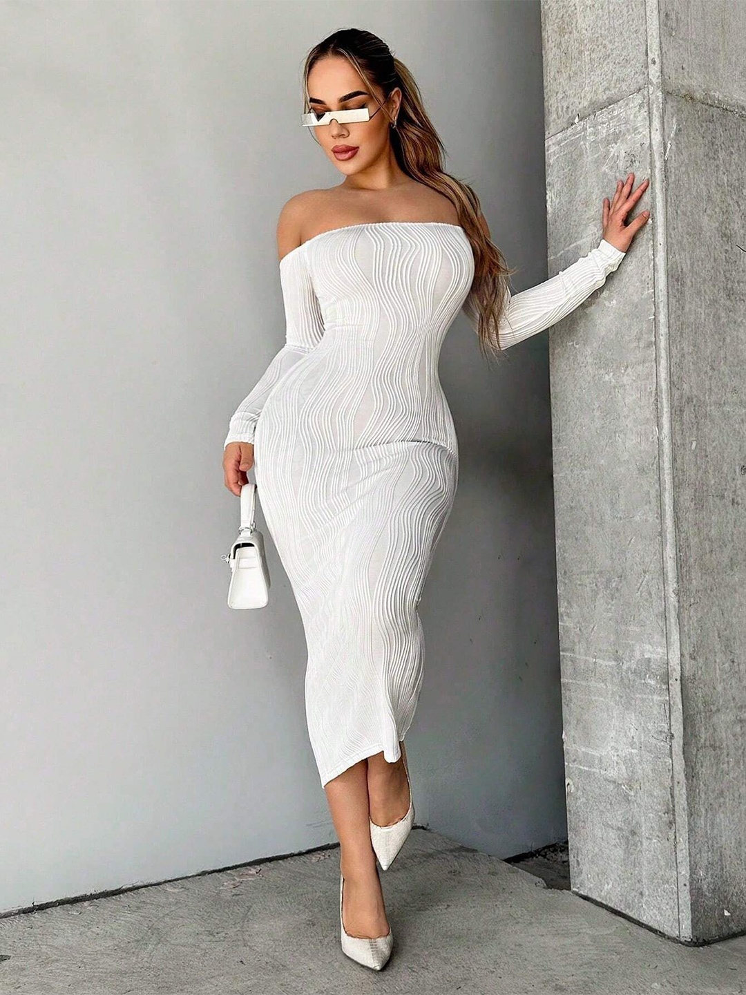 

Stylecast X Slyck Off-Shoulder Bodycon Midi Dress, White