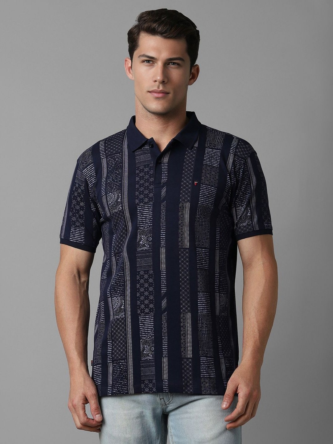 

Louis Philippe Jeans Men Printed Polo Collar Slim Fit T-shirt, Navy blue