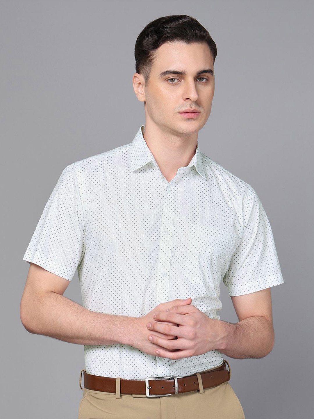 

DON VINO Men Spread Collar Micro Ditsy Printed Cotton Slim Fit Semiformal Shirt, White