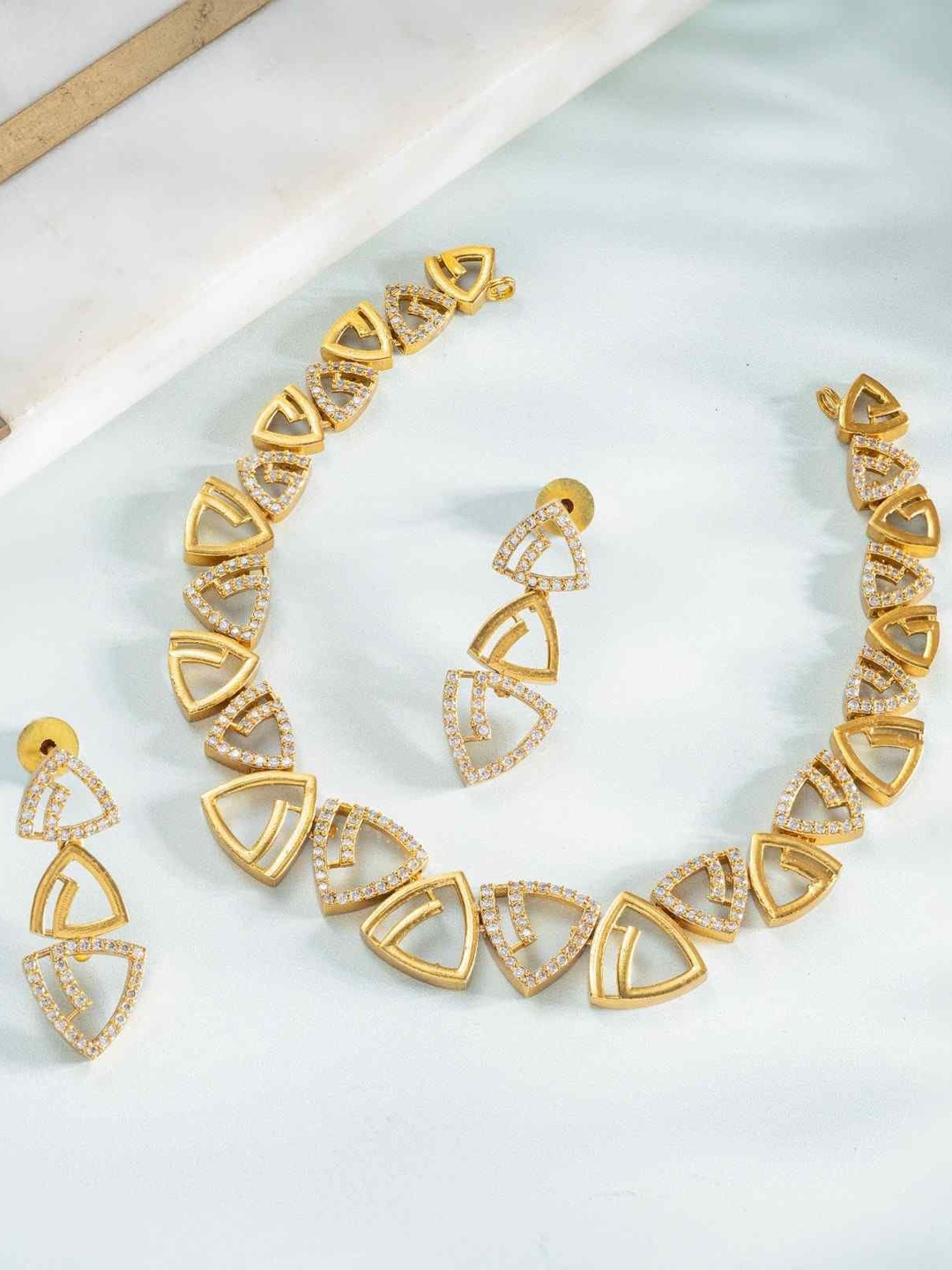 

Vriksham Brass-Plated Stone-Studded Details Jewellery Set, Gold