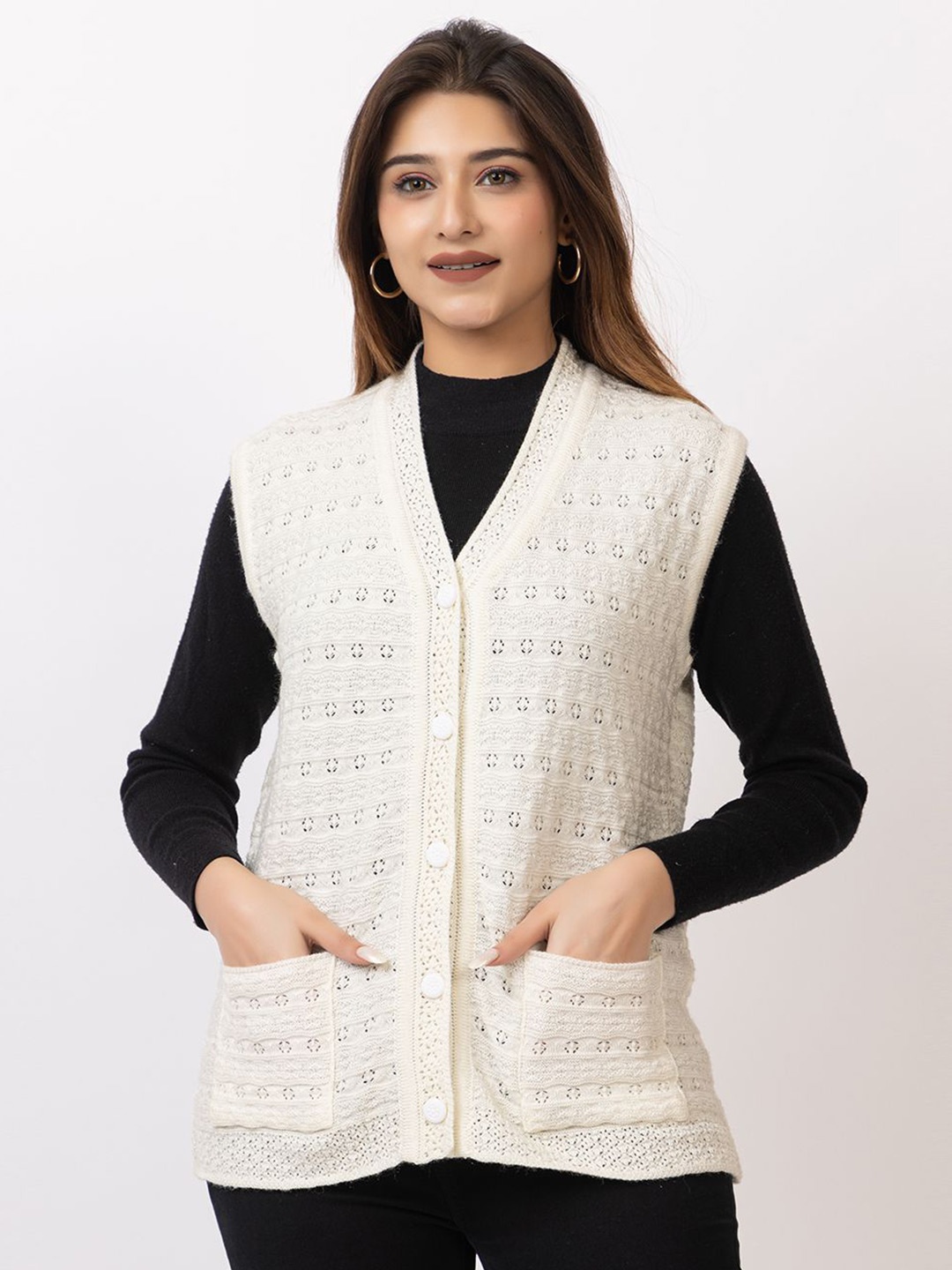 

TWENTY ME Women Woollen Cardigan, Off white