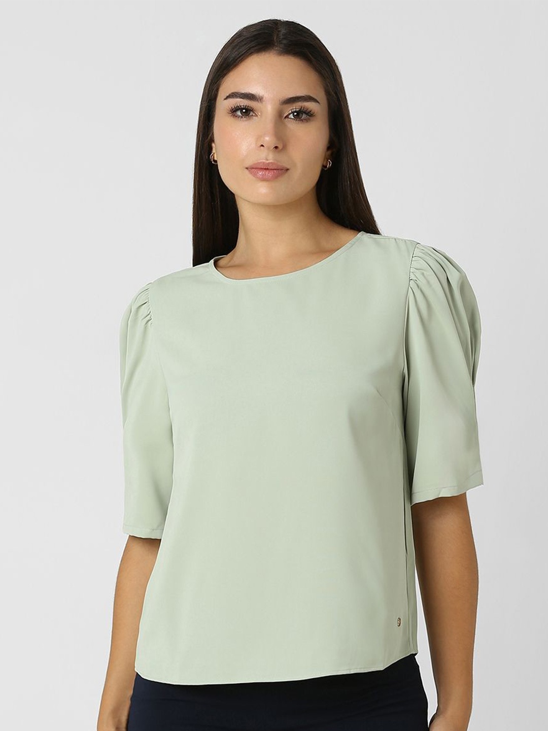 

Van Heusen Women Solid Round Neck Top, Green