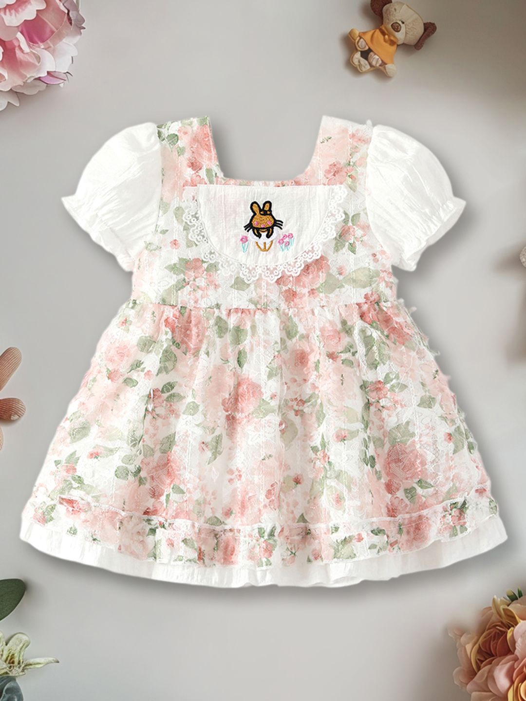 

INCLUD Girls Floral Printed Fit & Flare Dress, White