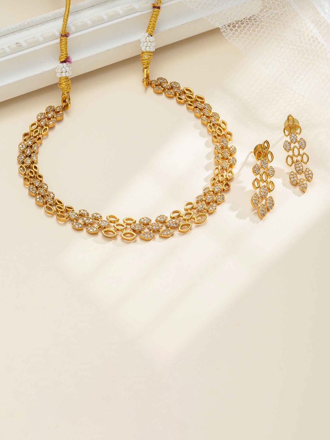 

Vriksham Brass-Plated Stones Studded Jewellery Set, Gold