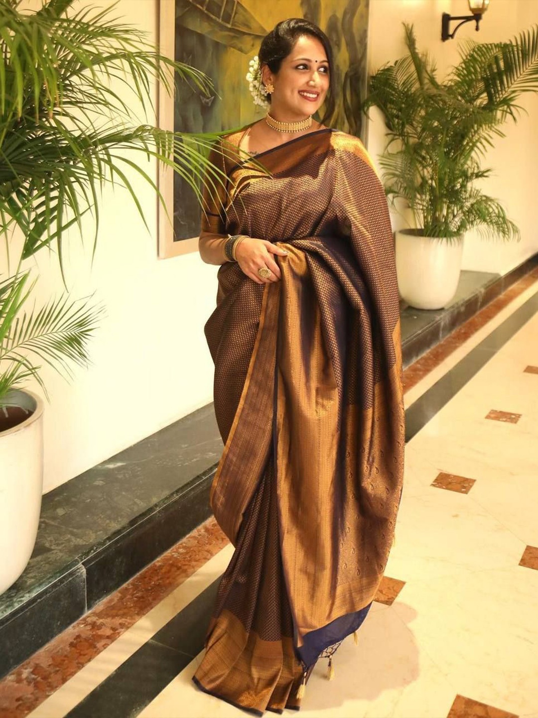 

Marziyaa Ethnic Motifs woven design Banarasi Saree, Black