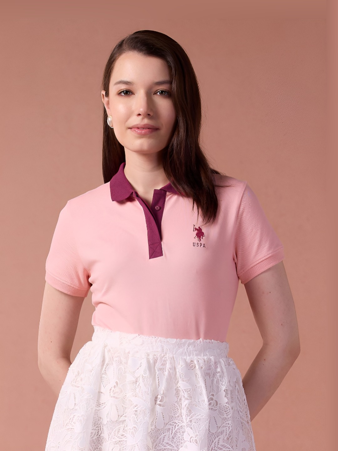 

U.S. Polo Assn. Women Women Polo Collar T-shirt, Pink