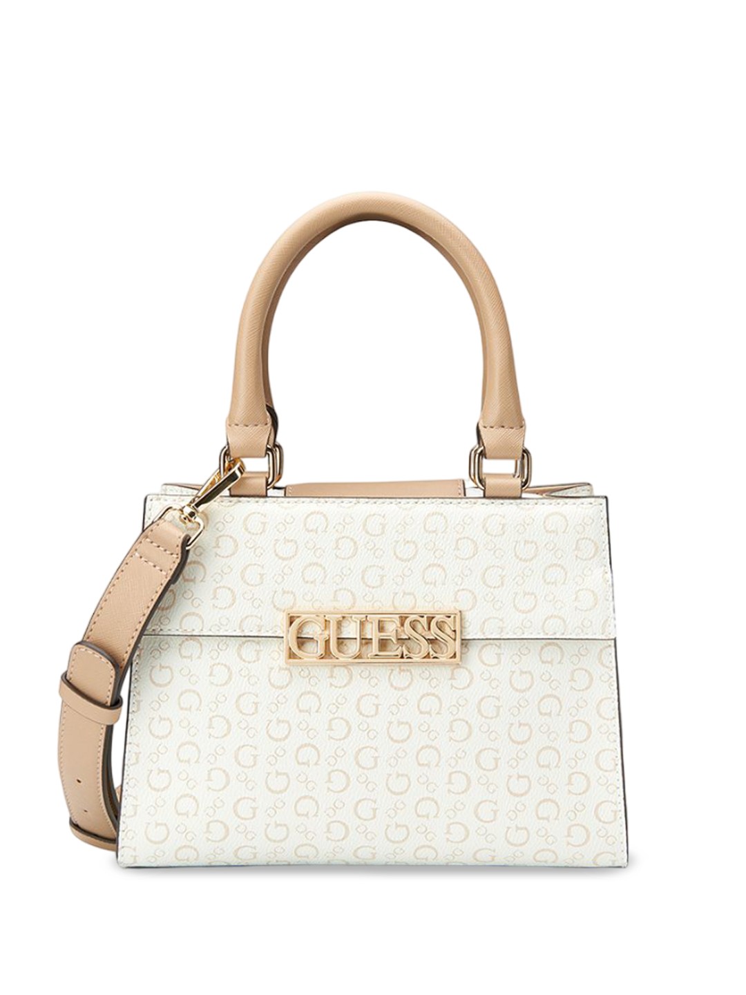 

GUESS Printed PU Structured Satchel with Quilted, White