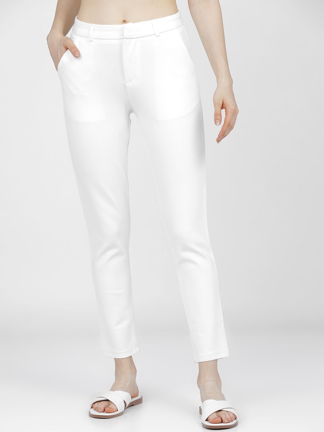 

Tokyo Talkies Women Solid Slim Fit Easy Wash Trousers, Off white