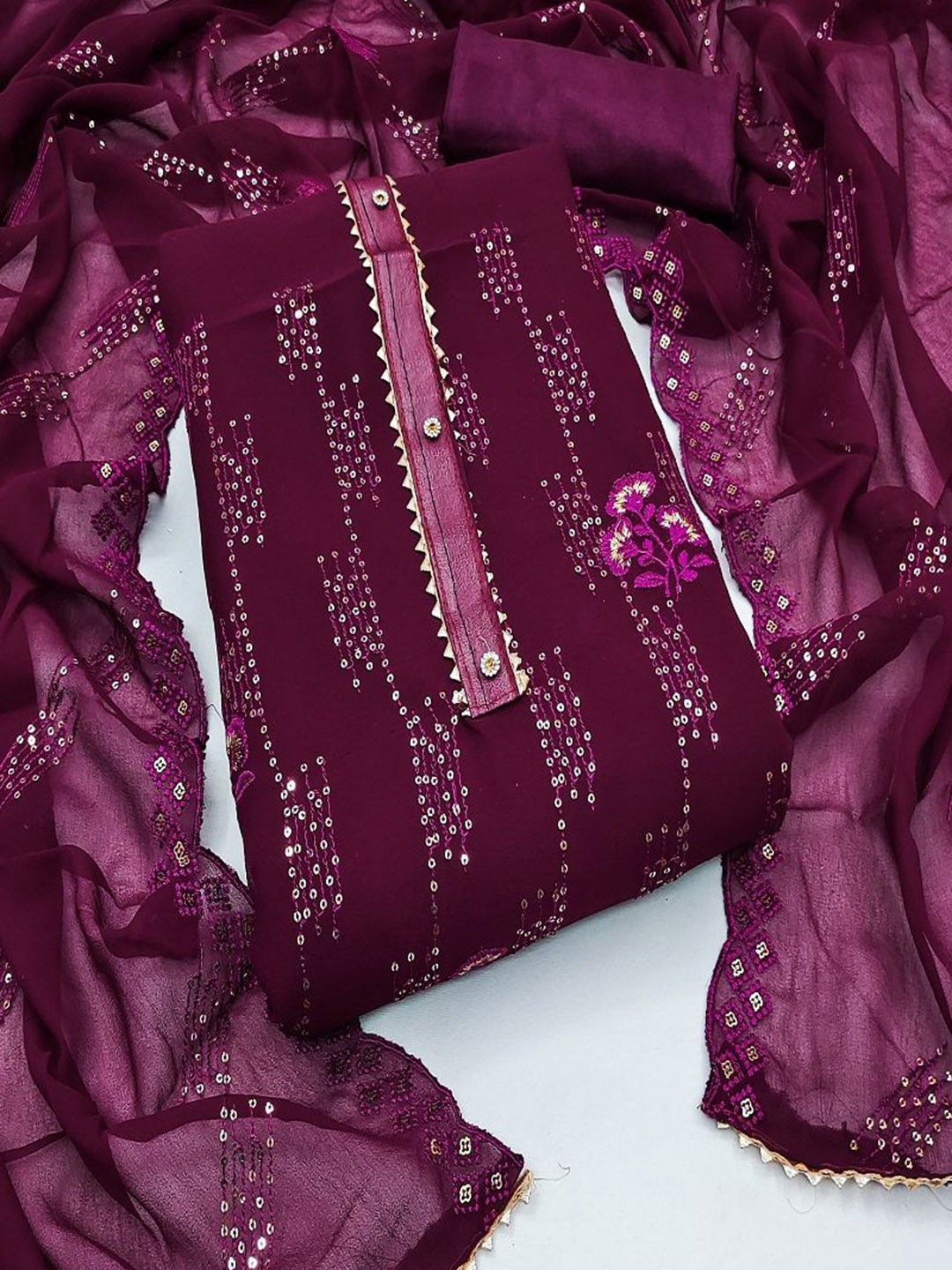 

KRITVA FASHION Floral Embroidered Sequinned Semi-Stitched Dress Material, Purple