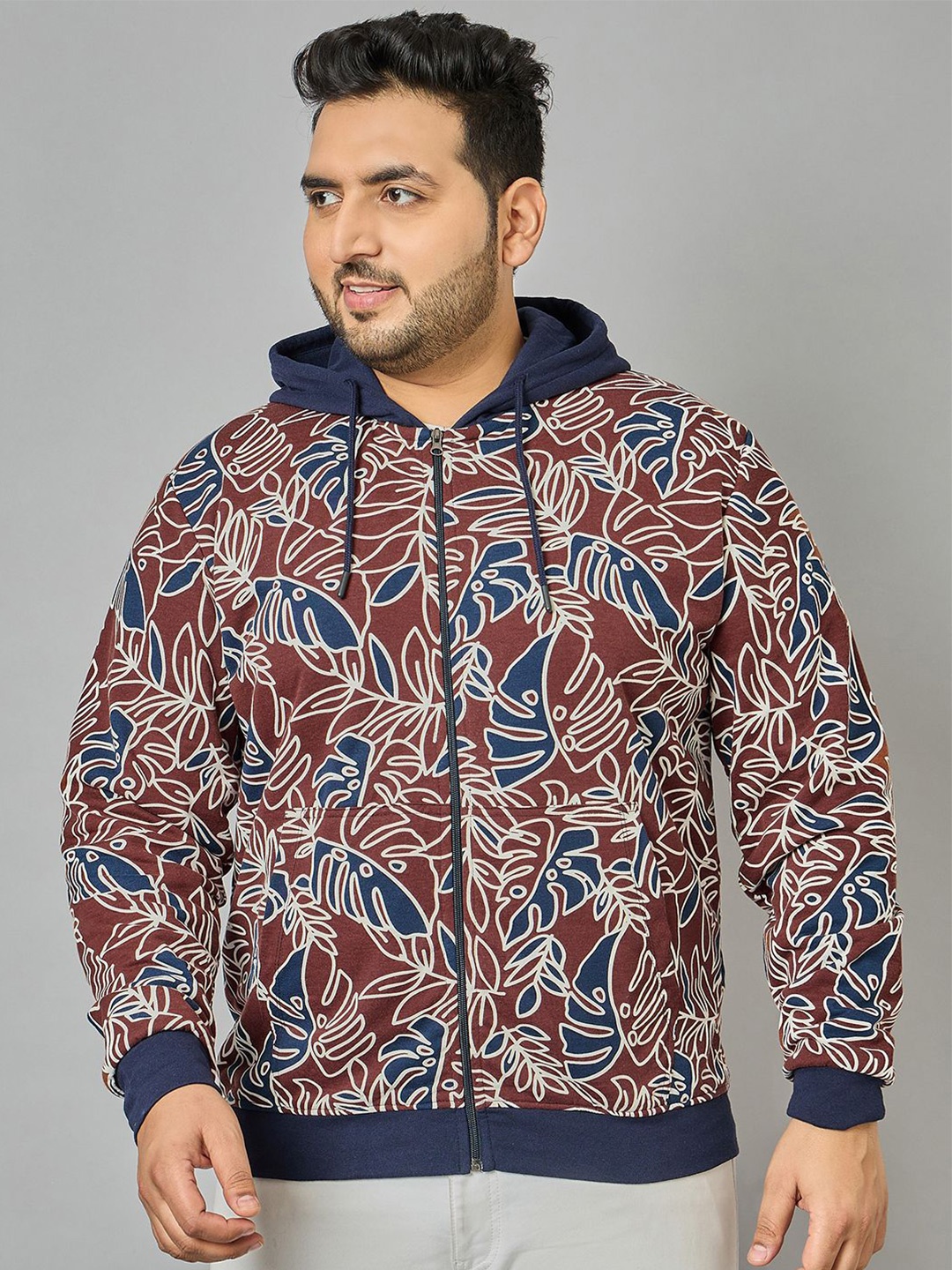 

AUSTIVO Men Plus Size Floral Printed Hooded Sweatshirt, Maroon