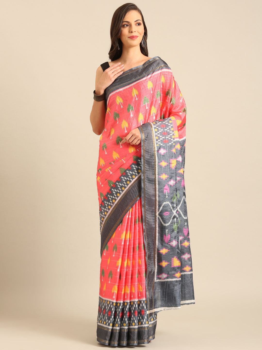 

Exclusiva Ethnic Motifs Printed Saree With Blouse Piece, Pink