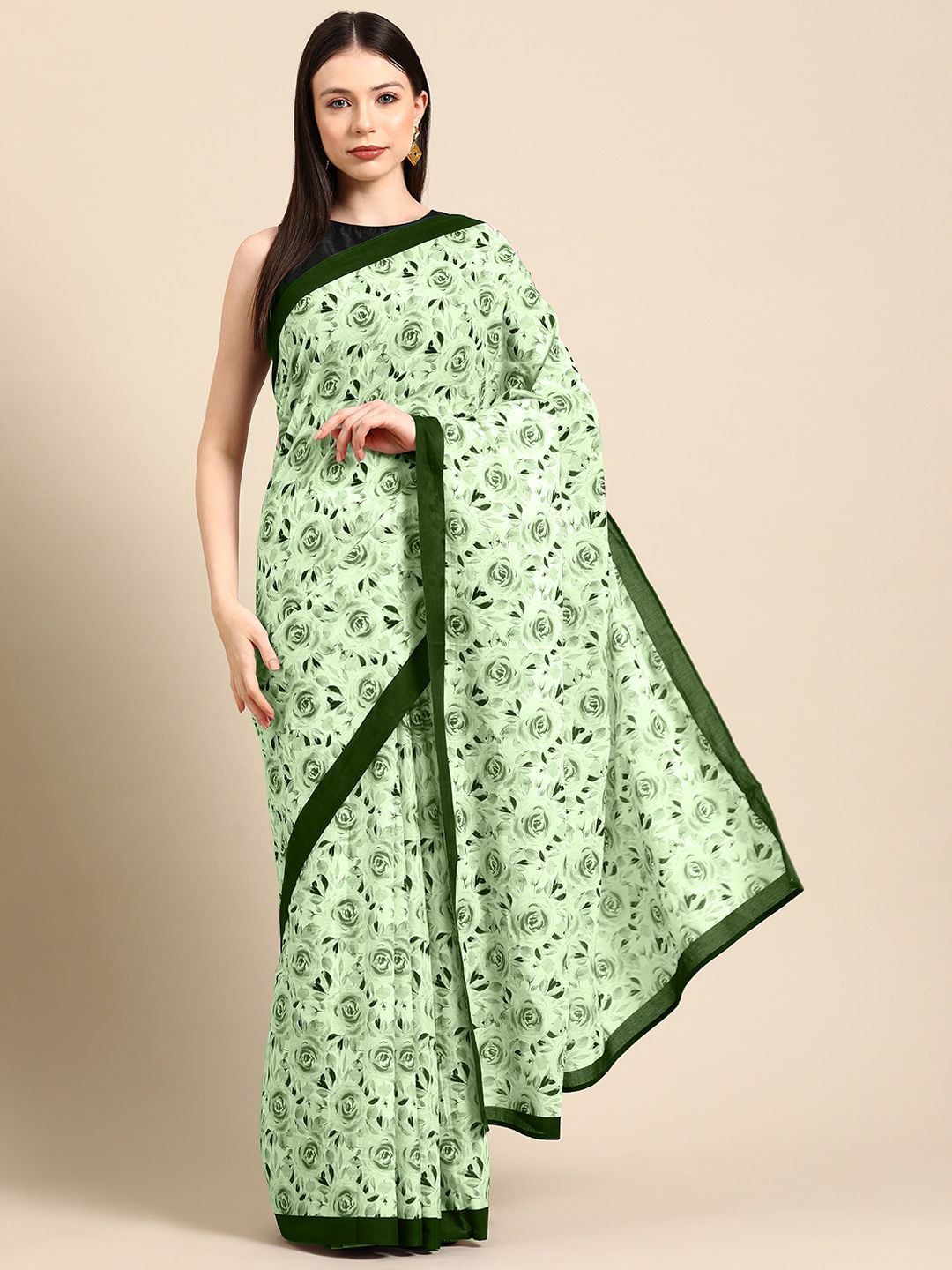 

BUTA BUTI Women Floral Printed Pure Cotton Saree, Green