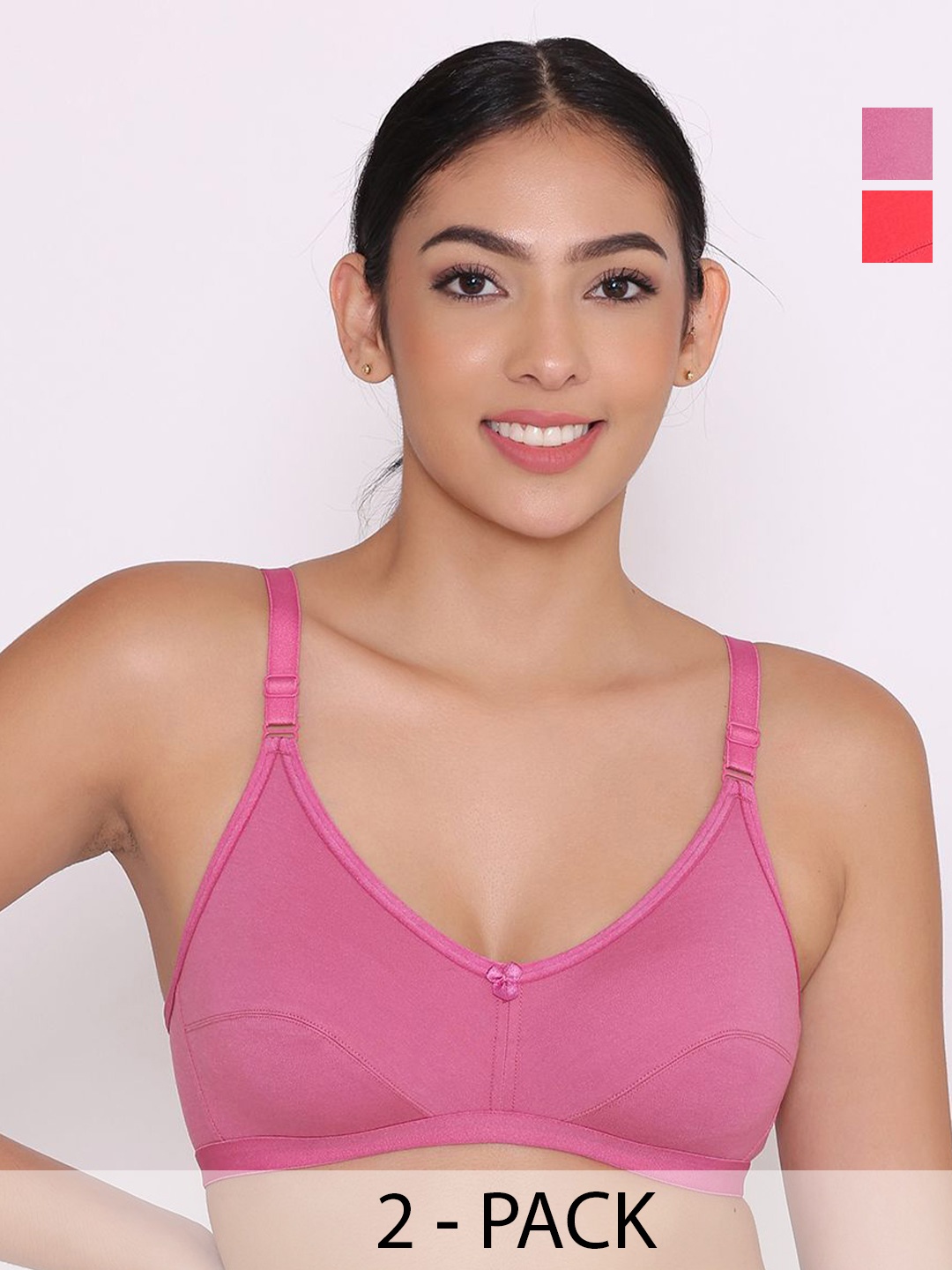

INKURV Pack of 2 Solid Full Coverage Bra, Red