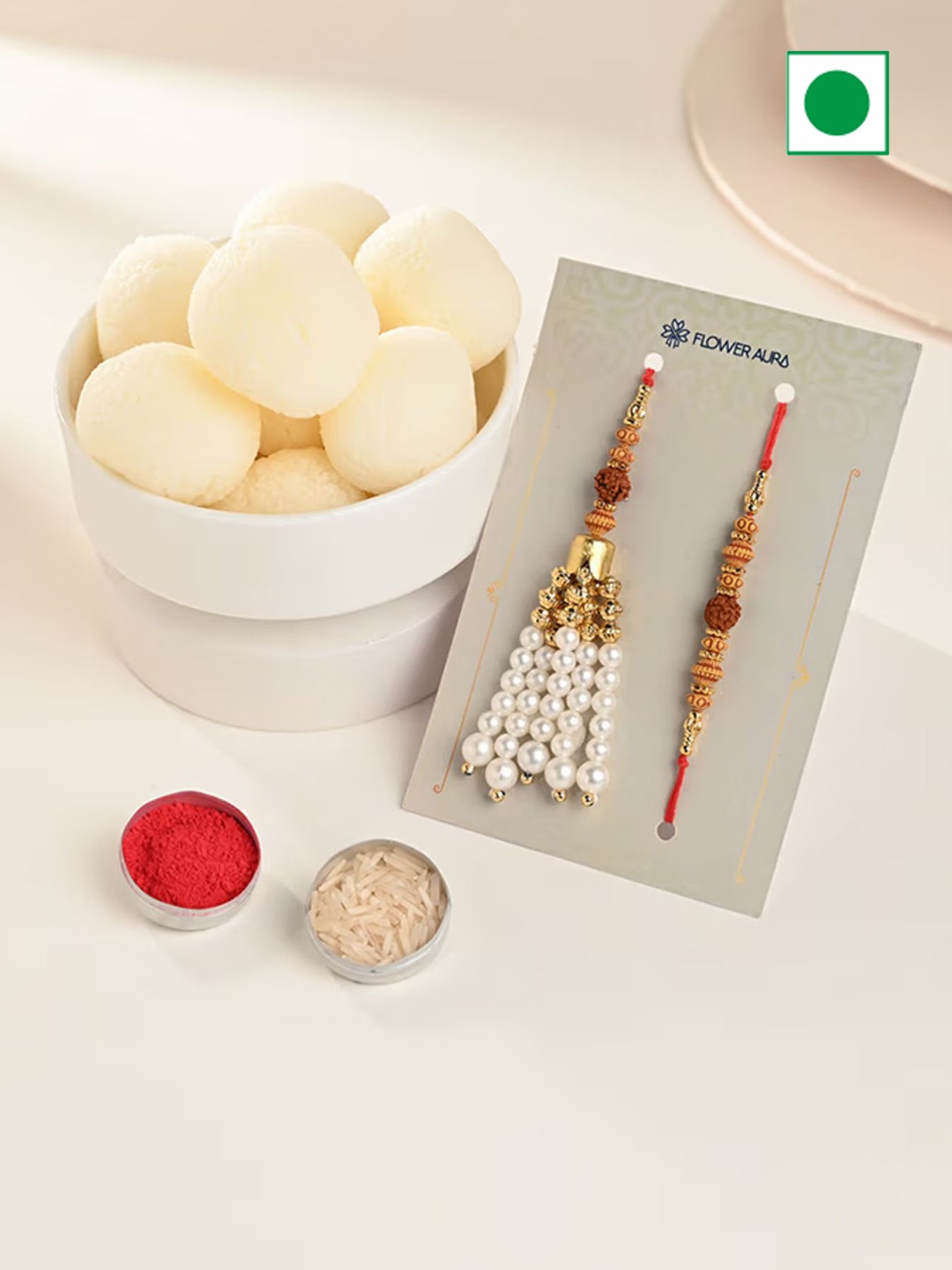 

Floweraura 2 Rakhi With Rasgulla - 1kg, Multi