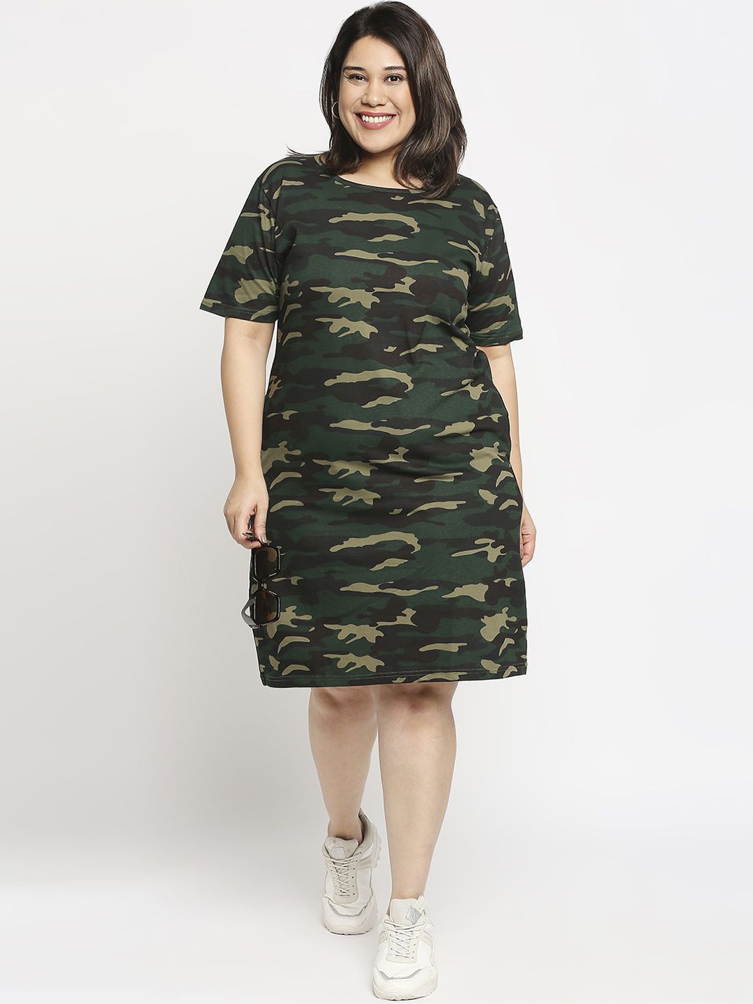 

Wear Your Opinion Camouflage Army Printed Cotton T-shirt Dress, Green