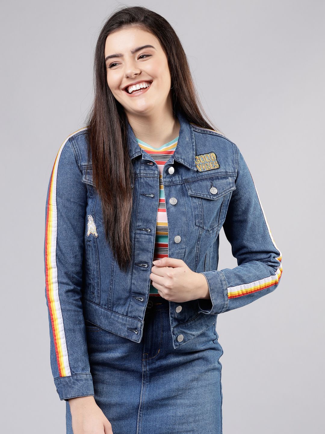 

Tokyo Talkies Women Longline Denim Jacket, Blue