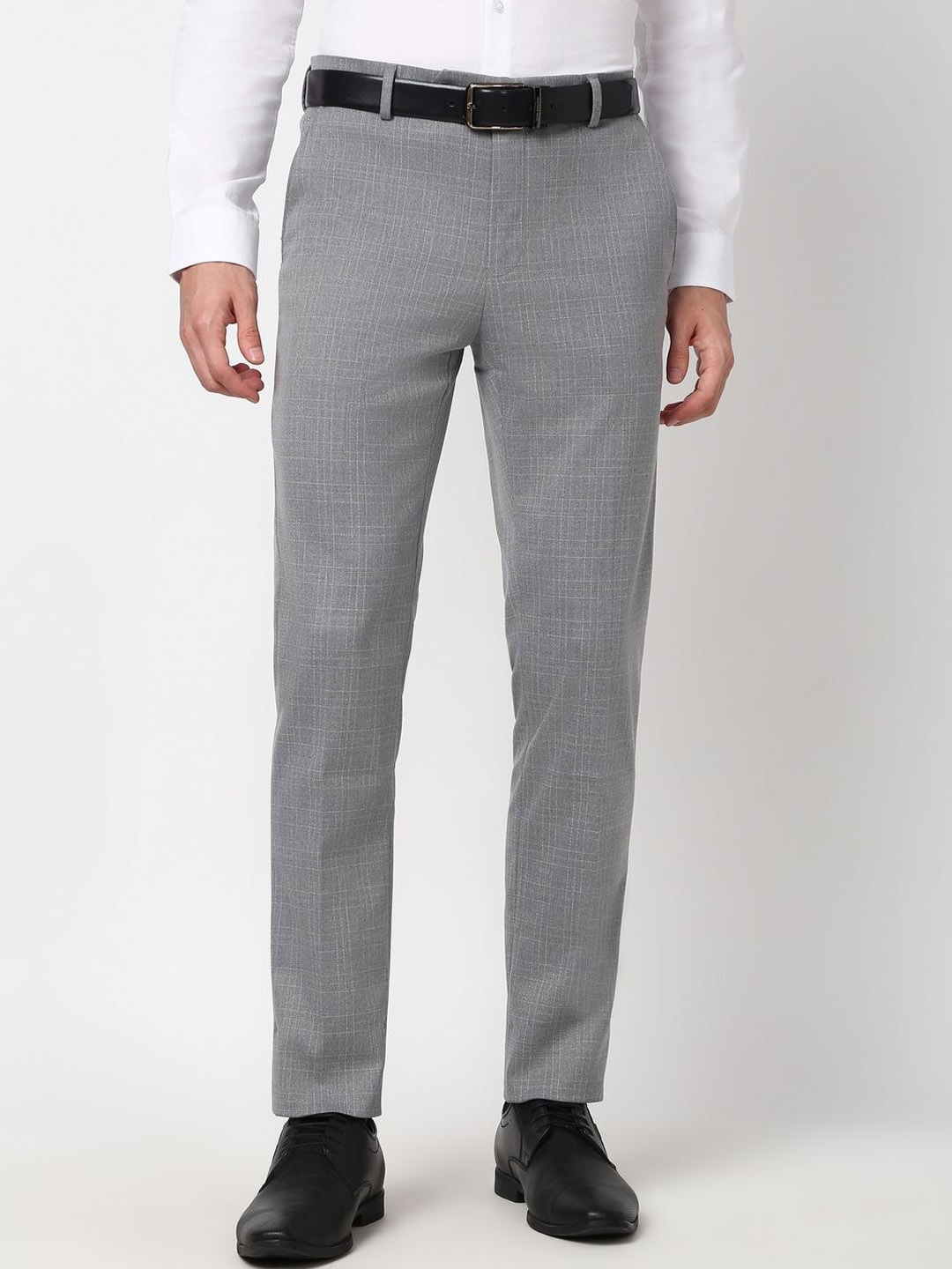 

Peter England Men Checked Slim Fit Trousers, Grey