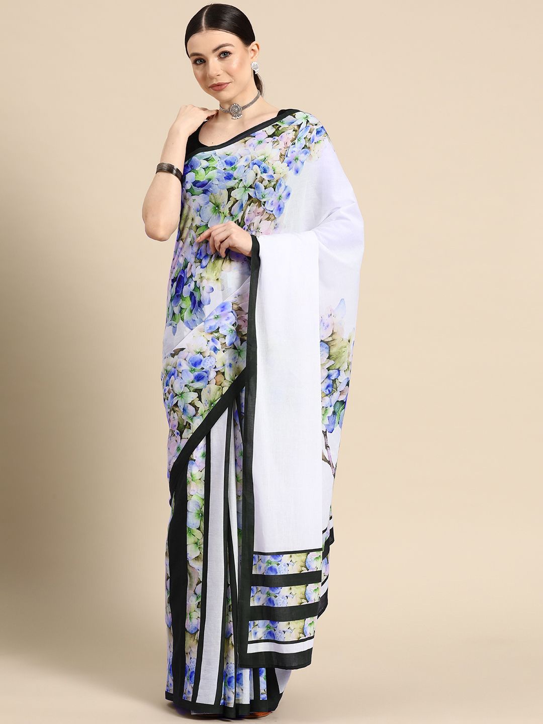 

BUTA BUTI Floral Printed Pure Cotton Saree, White