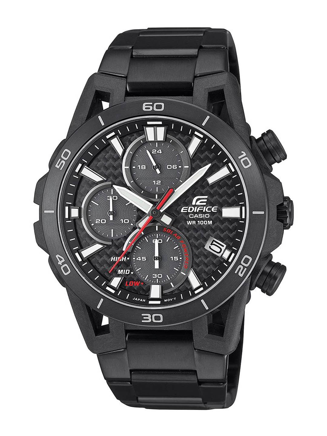 

CASIO Men Dial & Stainless Steel Cuff Straps Analogue Chronograph Solar Powered Watch ED629, Black