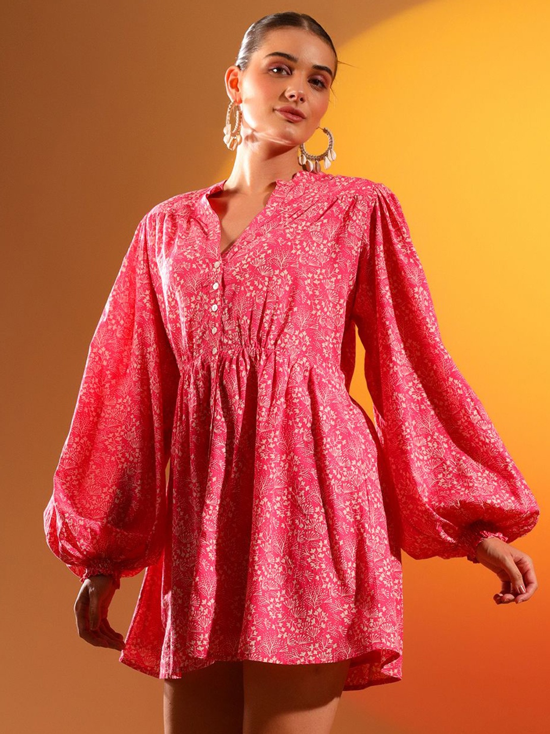 

Saint G Women's Floral Puff Sleeve Fit & Flare Dress, Pink