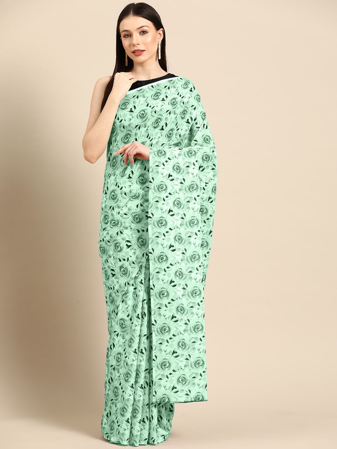 

BUTA BUTI Women Floral Printed Pure Cotton Saree, Green