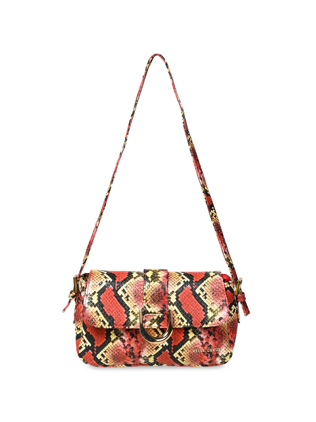 

PELLE LUXUR Animal Printed PU Bowling Sling Bag, Red