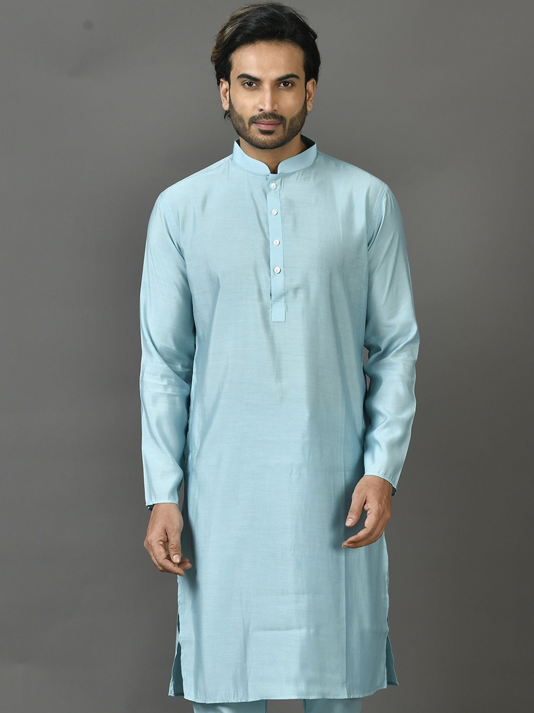 

Sayisha Mandarin Collar Long Sleeves Silk Straight kurta, Blue