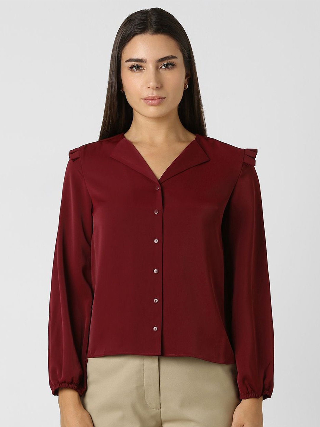 

Van Heusen Woman Women Classic Cuban Collar Solid Formal Shirt, Maroon