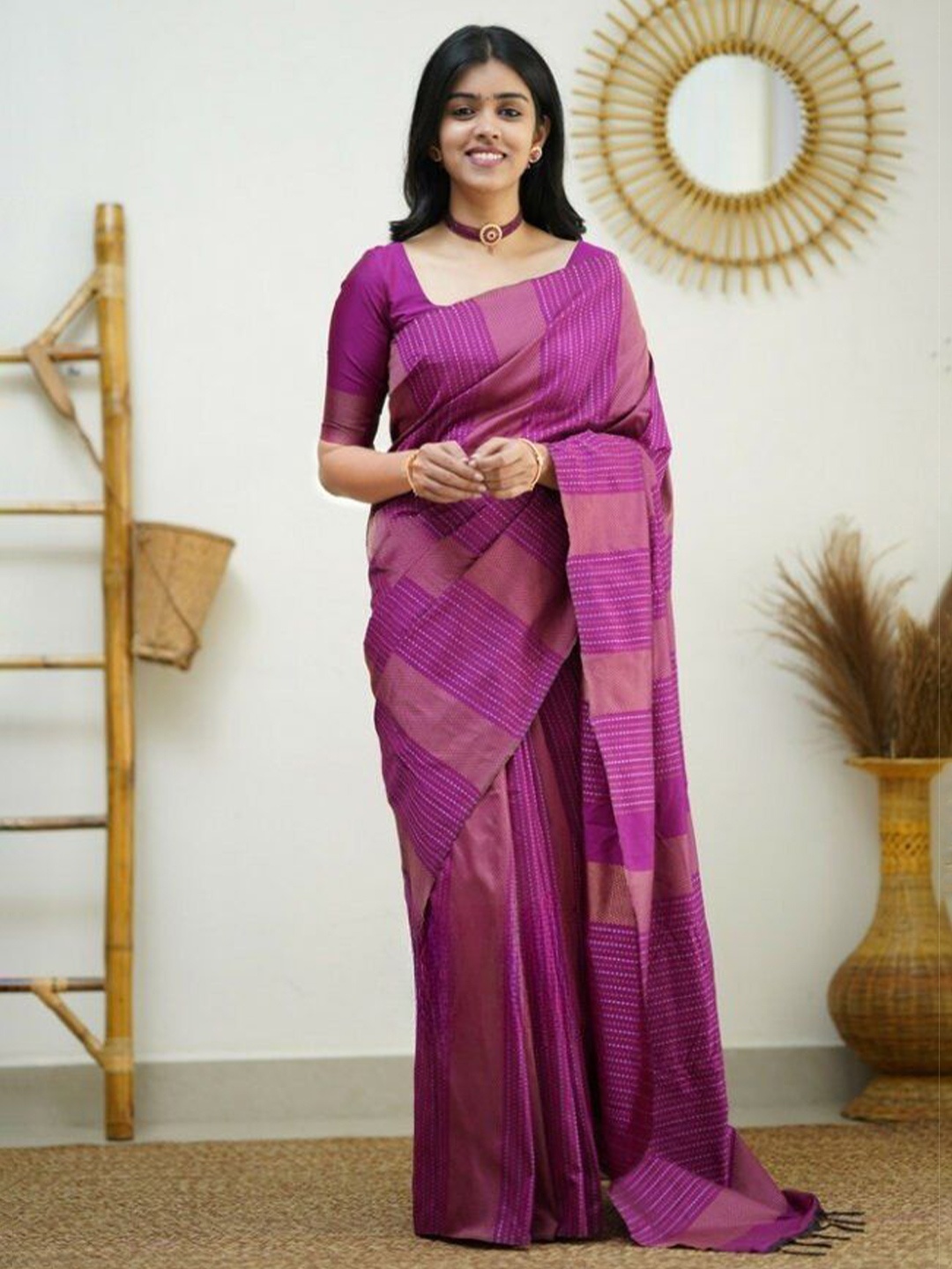 

Marziyaa Woven Design Zari Silk Cotton Banarasi Saree, Pink