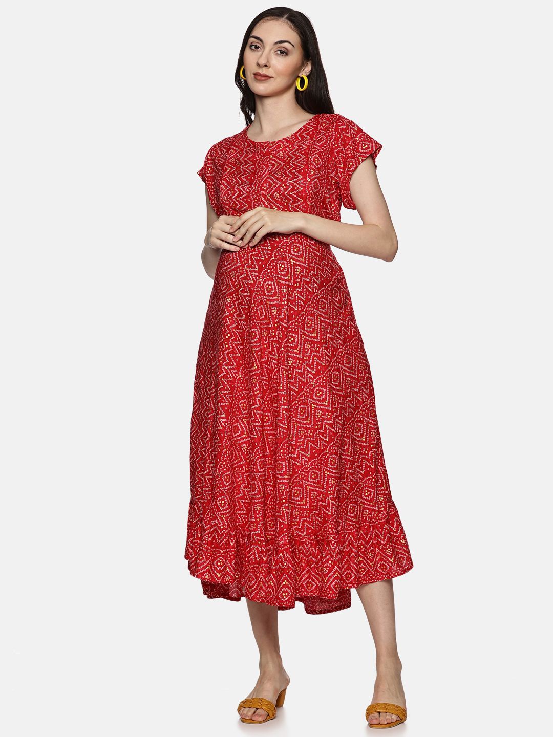 

Nejo Short Sleeve A-Line Maternity Dress, Red