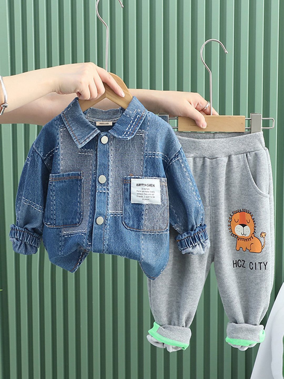 

INCLUD Boys Printed Shirt with Trousers, Blue