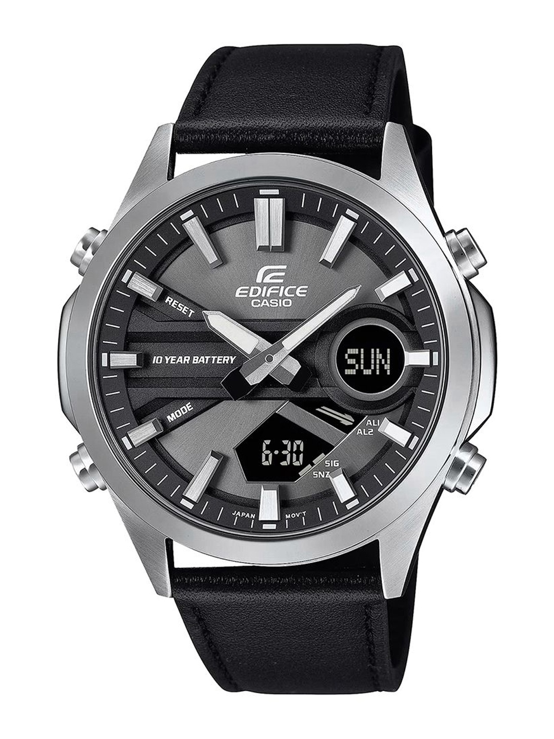 

CASIO Men Dial & Leather Cuff Straps Analogue and Digital Chronograph Watch ED627, Black