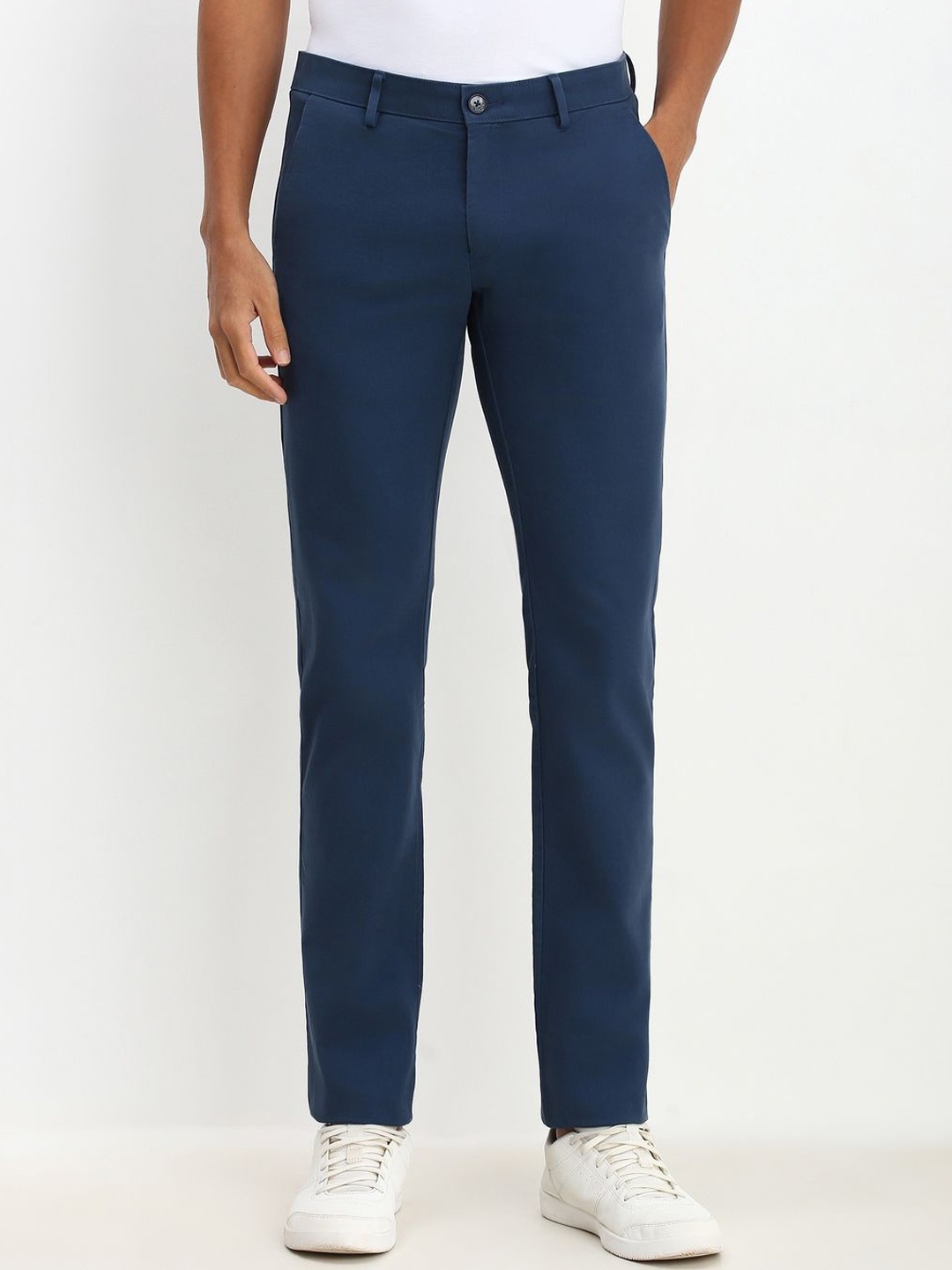 

Allen Solly Men Cotton Slim Fit Trousers, Navy blue