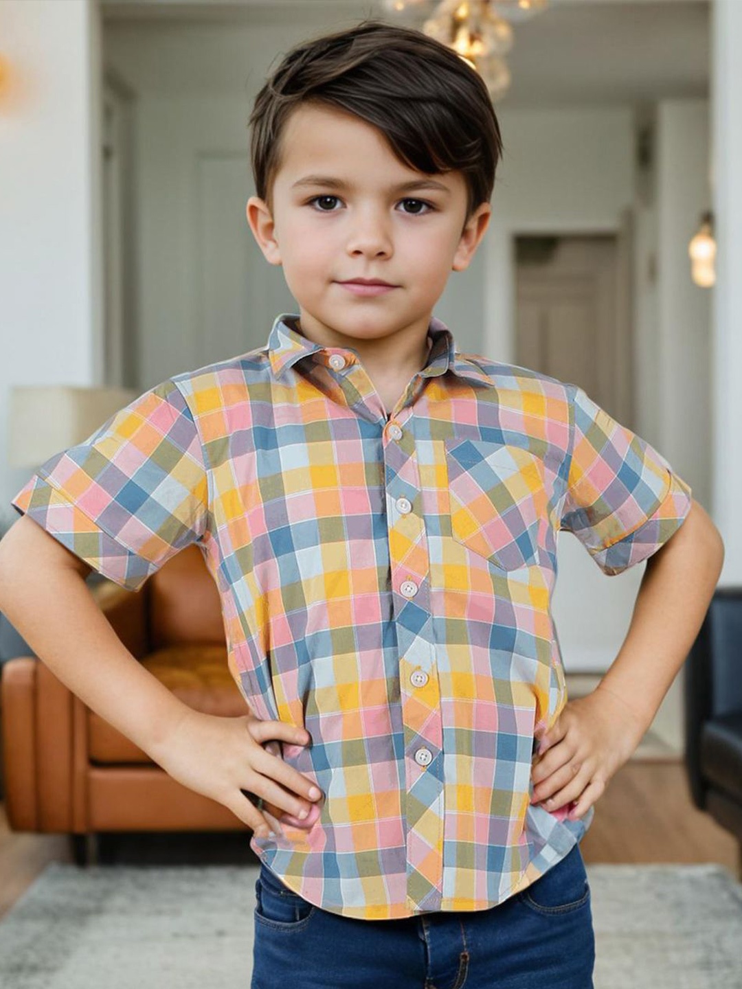 

INCLUD Boys Spread Collar Tartan Checked Casual Shirt, Multi