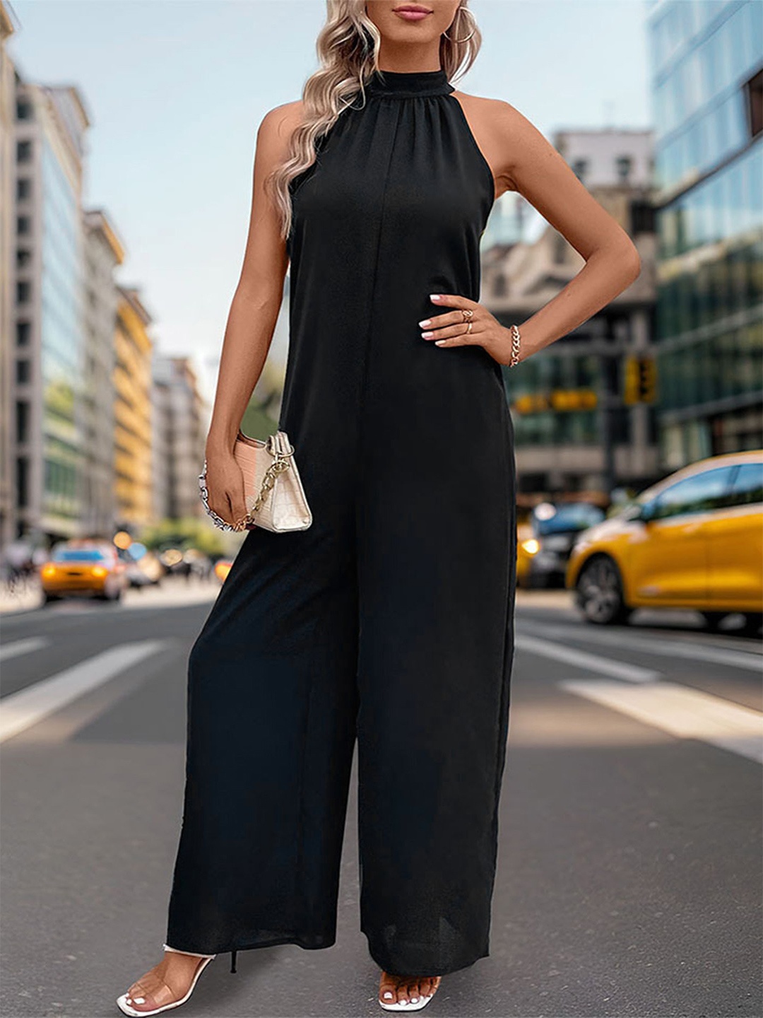 

LULU & SKY Halter Neck Basic Jumpsuit, Black