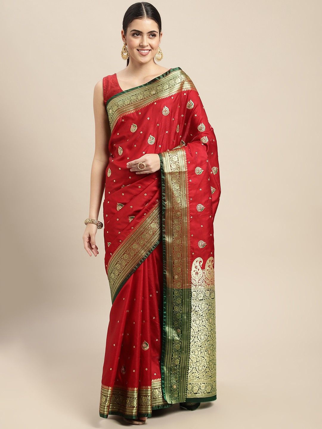 

Marziyaa Ethnic Motifs woven design Banarasi Saree, Red