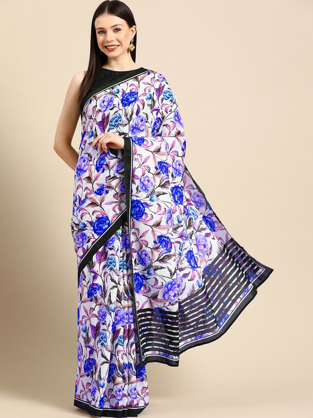 

BUTA BUTI Ethnic Motif Pure Cotton Saree, Navy blue