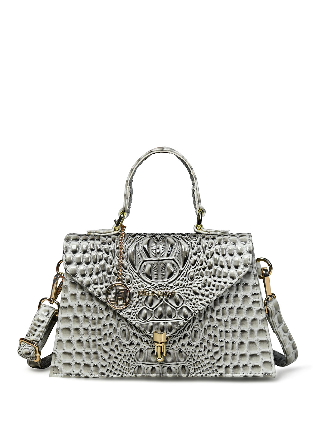 

PELLE LUXUR Animal Textured PU Structured Satchel with Tasselled, Olive
